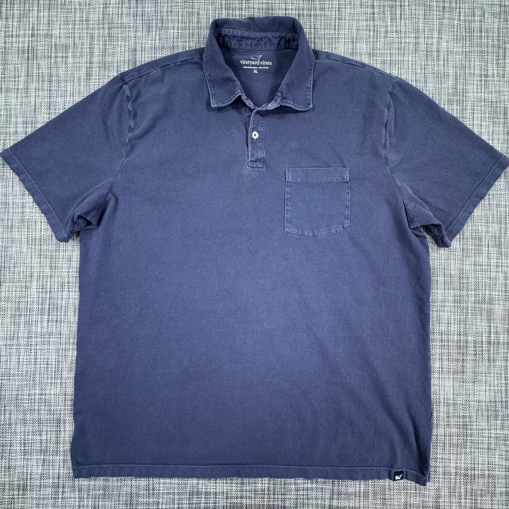 Vineyard Vines Mens Polo Shirt XL Navy Blue Cotton Chest Pocket Short Sleeve